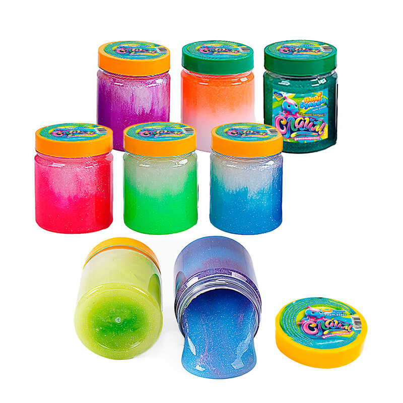 гр Слайм двокольоровий  65456 (1) “Пані Булька“, ЦІНА ЗА 1 ШТУКУ, велика банка, 200г,ароматизований, 6 кольорів, МІКС