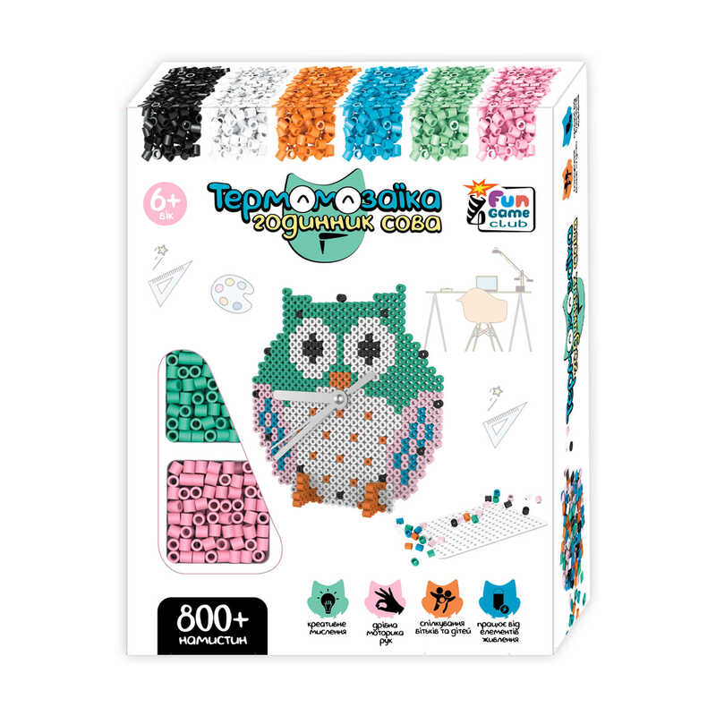 гр Термомозаїка 28055 (48) “4FUN Game Club“, годинник “Сова”, 800+ намистин, в коробці