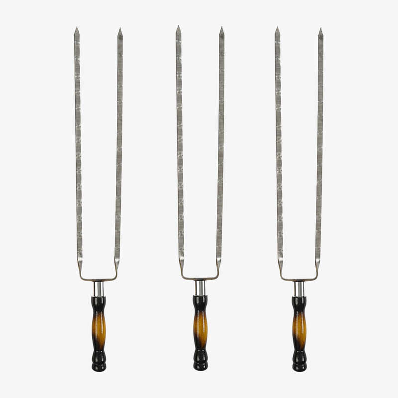 гр Шампур подвійний з дерев`яною ручкою №177525 (1) ЦІНА ЗА 1 ШТУКУ, довжина із ручкою 63см, ширина 1см, товщина металу 3мм, ручка дерево бук.  