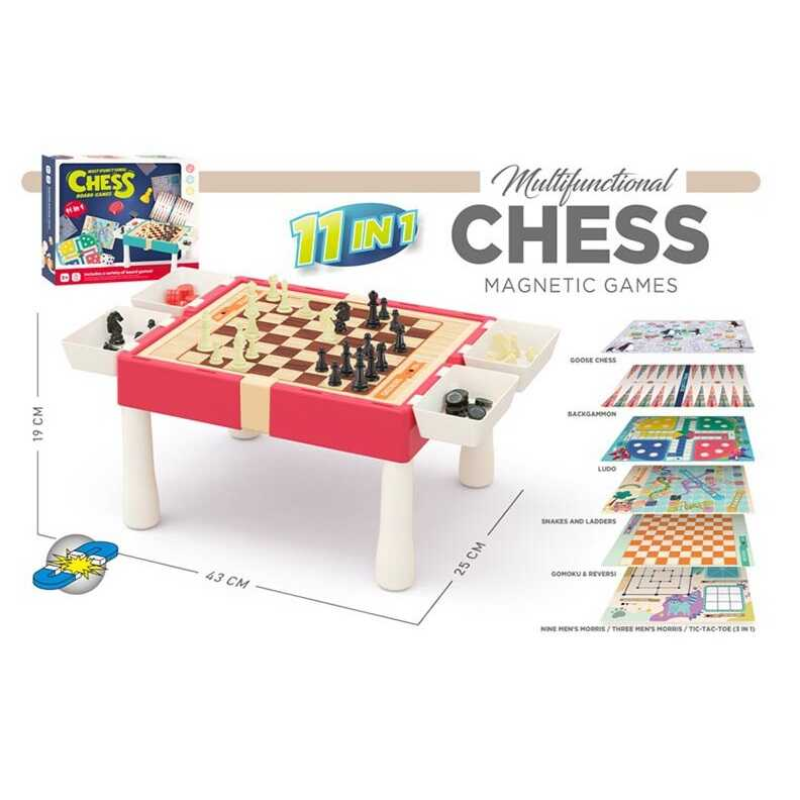 Гра “11в1“ 9801 A (36) 11 в 1, столик, шахи, шашки, нарди, гомоку, змійки та драбинки, лудо, ігрові елементи, в коробці