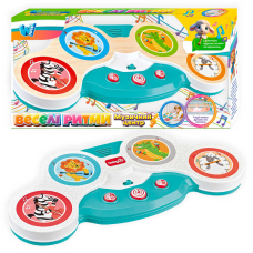 Гра “Веселі ритми“ 18480 (36) “WToys“, ОЗВУЧУВАННЯ УКРАЇНСЬКОЮ МОВОЮ, сенсорна панель,  2 силіконові ремінці, факти про тварин,  барабан, звуки музичних інструментів , казки, пісні, в коробці