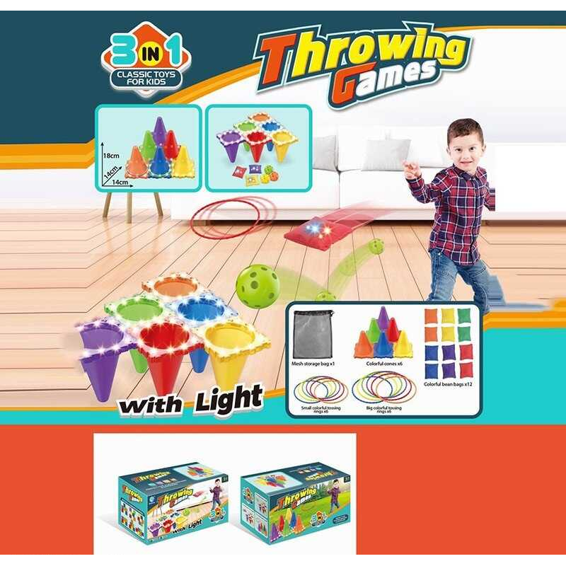 Гра 3в1 2888-16 B (24) 6 конусів, 12 кілець, 12 мішечків для метання, підсвічування, сумка, в коробці