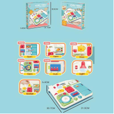 Бізіборд 25889 E (36) “Кухня”, підсвічування, звуки. фрази англійською, рухомі елементи, перемикачі, розетки, в коробці