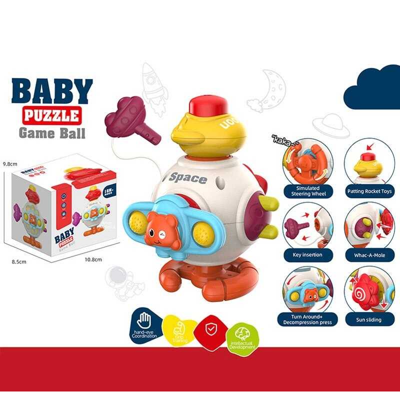 Бізіборд 666-2 (150) 6 забавок, тріскачка, пискавка, спінер, попіт, рухомі елементи, пальчикові ігри, в коробці