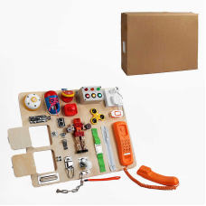 Бізіборд C 64841 (4) підсвічування, рухливі елементи, спінер, дзвінок, телефон, замочки, шнурівка, в коробці