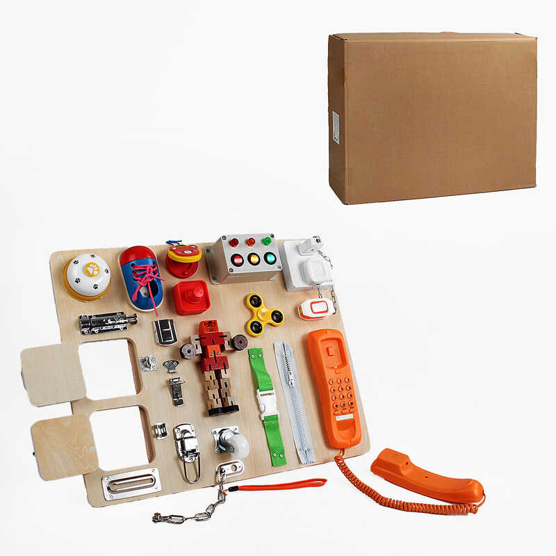 Бізіборд C 64841 (4) підсвічування, рухливі елементи, спінер, дзвінок, телефон, замочки, шнурівка, в коробці