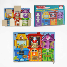 Бізіборд C 64848 (20) “Квартирки з тваринами”, 6 видів замочків, що відкривають віконця, в коробці