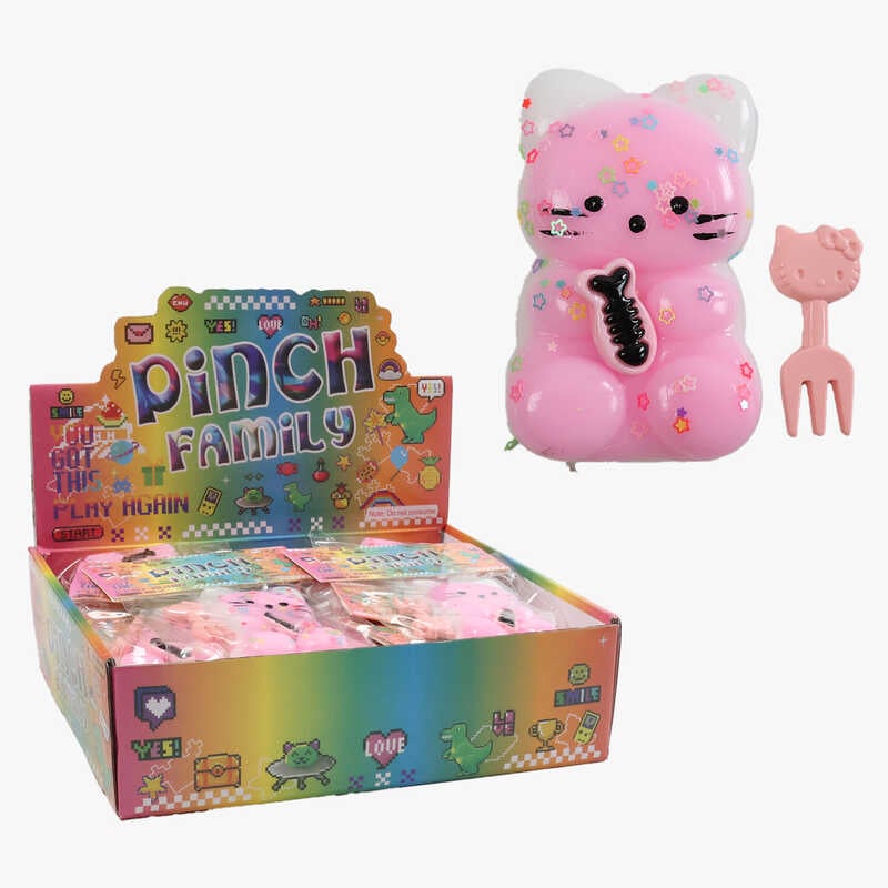 Гра антистрес C 72382 (16) ЦІНА ЗА 24 ШТУКИ В БЛОЦІ, “Кошеня“, герой, розмір: 6х9 см, паєтки, декоративна виделка, рибка, в коробці