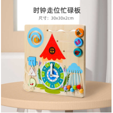 Бізіборд C 66129 (40) дерев’яний, годинник, пальчикові ігри, геометричний сортер, кольорові кульки, в коробці