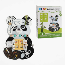 Бізіборд C 68272 (9) “Панда”, дерев’яний, 9 ігор, пальчиковий лабіринт, магнітна гра, спінер, дверцята, рахівниця, лампа, в коробці