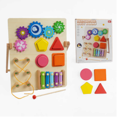 Бізіборд C 68837 (24) дерев“яний, ксилофон, сортер, шнурівка, шестерінки, в коробці 