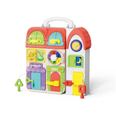 Бізіборд XQS 2069 A (16) пальчикові ігри, замочки, застібки, шнурівки, підсвічування, озвучення АНГЛІЙСЬКОЮ ТА ІСПАНСЬКОЮ, 10 музичних інструментів та мелодій, 10 пісеньок, інструкція, в коробці