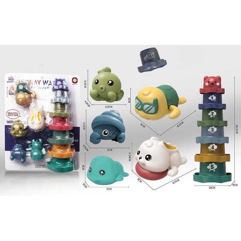 Гра для ванної 889-14 (72) 12 елементів, заводний механізм, гумові водяні пищалки, на листі