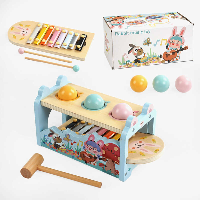 Гра з кулькою C 65592 (20) дерев’яна, 2 ігрові панелі, стукалка, ксилофон, в коробці Гра з кулькою C 65592 (20) дерев’яна, 2 ігрові панелі, стукалка, ксилофон, в коробці