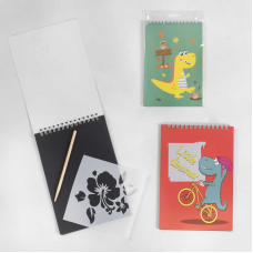 Гравюра C 46745 (400) “Динозаври“, 2 види, блокнот на пружині, 10 аркушів, трафарет, штихель, в пакеті