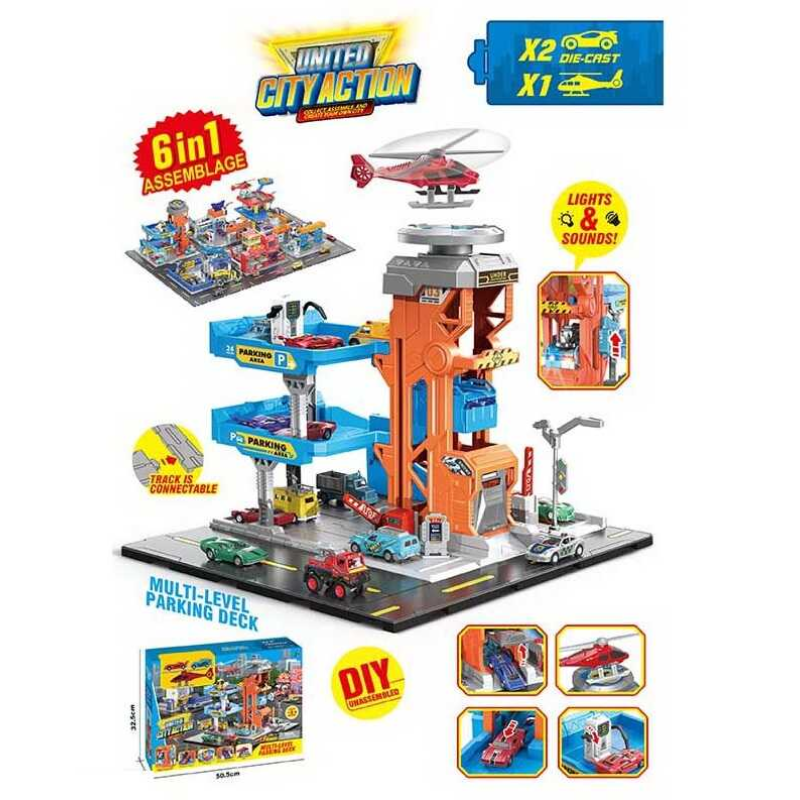 Багаторівнева парковка SK 6603 (18) звук, підсвічування, 2 машинки, рухливі елементи, наліпки, механічний підіймач, в коробці