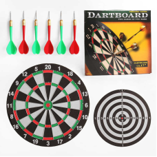 Дартс ZZYW 17 H (12) двостороння дошка, 6 дротиків з металевим наконечником, фіксація на гачок, діаметр поля 40 см, в коробці