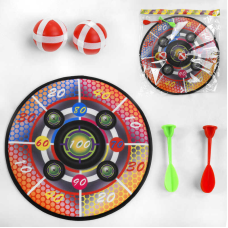 Дартс на липучках 999-5 (180/2) односторонній, діаметр 35.5см, 2 дротики, 2 кульки, гачок для підвішування, в пакеті