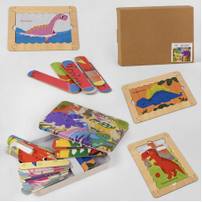 Дерев“яна гра C 47010 (48) “Динозаври”, 4 упаковки пазлів, рамка, в коробці