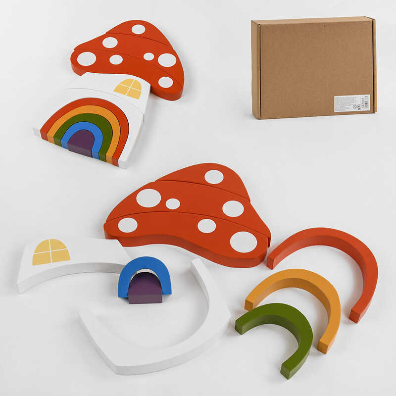 Дерев“яна гра C 47866 (24) пірамідка “Грибочок“, 10 дугових вкладишів, в коробці