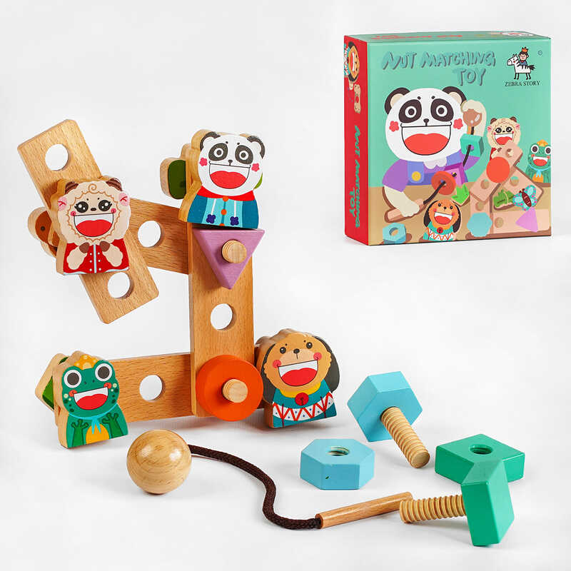 Дерев“яна гра C 55636 (36) 21 елемент, фігурна шнуровка, дерев“яні болтики, в коробці