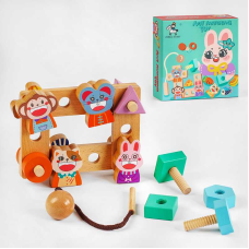 Дерев“яна гра C 55637 (36) 21 елемент, фігурна шнуровка, дерев“яні болтики, в коробці