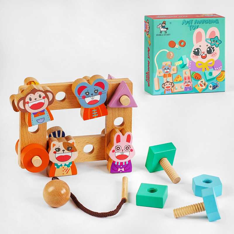 Дерев“яна гра C 55637 (36) 21 елемент, фігурна шнуровка, дерев“яні болтики, в коробці