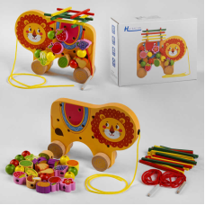 Дерев“яна Каталка С 48173 (36) “Левеня“, шнурівка, брусочки, в коробці