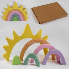 Дерев“яна Логіка С 47863 (32) пірамідка “Веселка та сонечко“, 6 елементів, в коробці