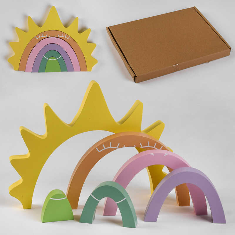 Дерев“яна Логіка С 47863 (32) пірамідка “Веселка та сонечко“, 6 елементів, в коробці