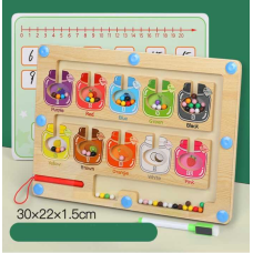 Дерев“яна магнітна гра C 66171 (40) кульки, магнітна паличка, маркер “пиши-витирай”, шаблони для прикладів, в коробці