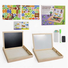 Дерев“яна магнітна дошка 16057 (36) “WToys“, магніти, фломастер, губка для стирання, крейда, в коробці