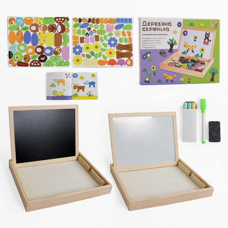 Дерев“яна магнітна дошка 16057 (36) “WToys“, магніти, фломастер, губка для стирання, крейда, в коробці