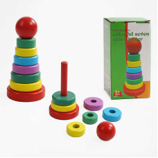 Дерев“яна пірамідка С 39392 (96) кільця різного розміру, основа, в коробці