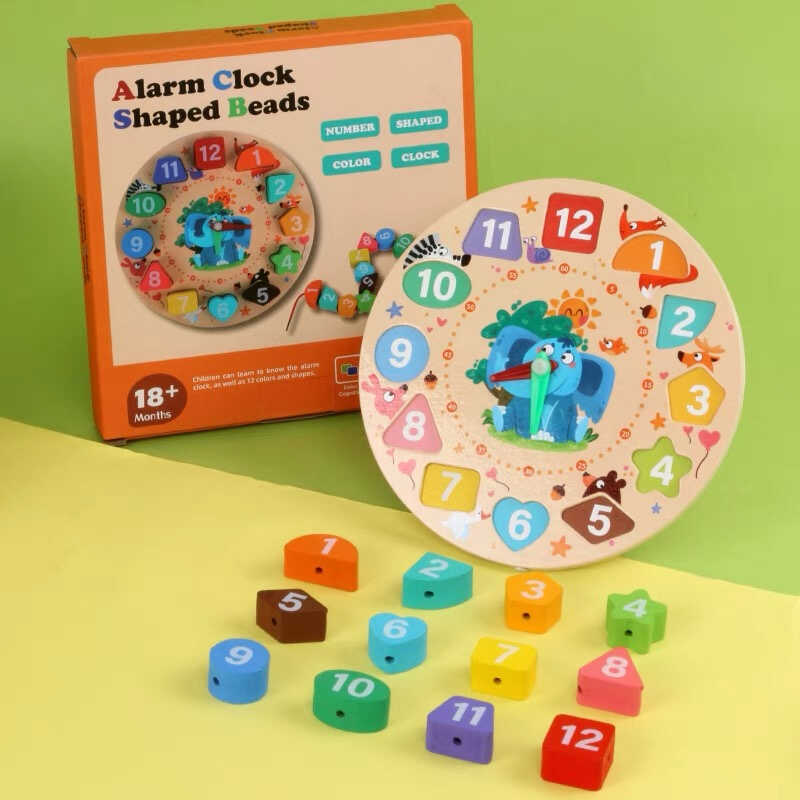 Дерев“яний годинник C 73271 (144) сортер, шнурівка, форми, кольори, цифри, в коробці