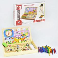 Дерев“яна дошка Навчання рахунку C 31330 (40) двостороння, цифри-вкладиш, рахункових паличок, у коробці