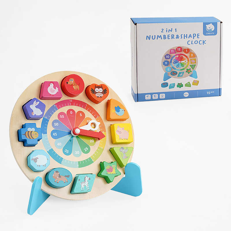 Дерев’яна гра С 65995 (32) “Годинник”, сортер, підставка, в коробці