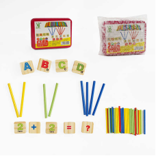 Дерев’яна математика C 65792 (120) палички для лічби, цифри та букви, металева коробка, у пакеті