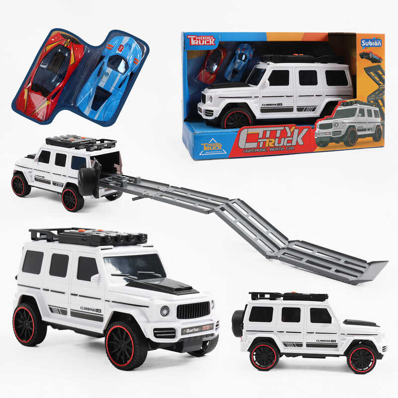 Джип музичний S 977-121 Штрих = 60242 (36/2) БІЛИЙ, звук, світло, інерція, машинки в комплекті, в коробці