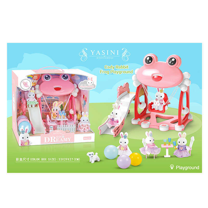 Дитячий майданчик 6630 (9) 2 фігурки флоксових тварин, гойдалка, гірка, меблі, 3 кульки, в коробці