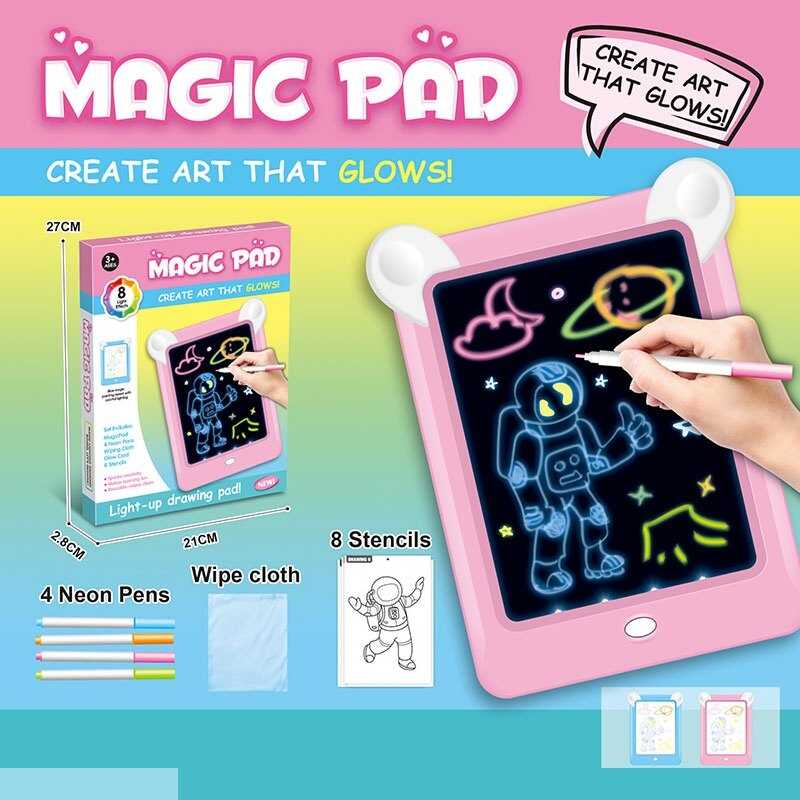 Дошка для малювання D 4237 (120/2) 2 кольори, кольорове підсвічування, 4 неонові фломастери, трафарети, в коробці, ВИДАЄТЬСЯ ТІЛЬКИ МІКС ВИДІВ