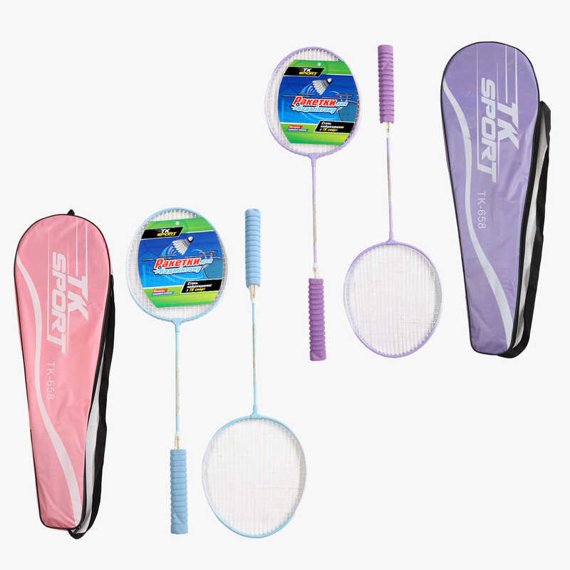 Бадмінтон D 40106 (50) “TK Sport“, 2 кольори, 2 ракетки, металевий каркас, м’яка ручка, в чохлі