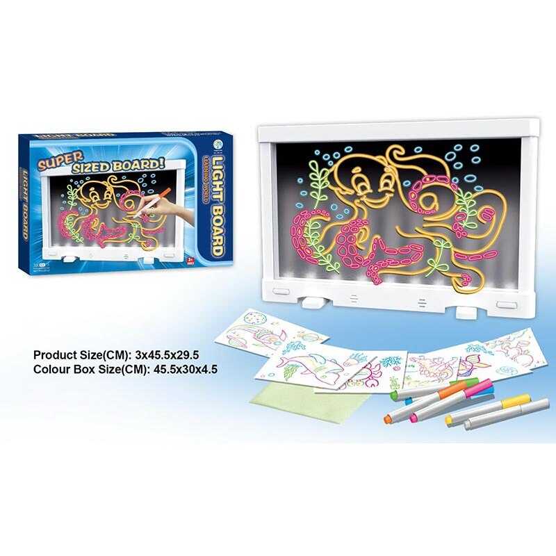 Дошка для малювання YM 19 (36/2) підсвічування, 6 маркерів, 6 двосторонніх трафаретів, в коробці Дошка для малювання YM 19 (36/2) підсвічування, 6 маркерів, 6 двосторонніх трафаретів, в коробці