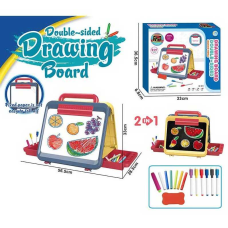 Дошка для малювання YM 65 (24/2) двостороння: малювання маркерами та крейдою, 6 маркерів “пиши-витирай”, кольорова крейда, губка, тримач для крейди, в коробці