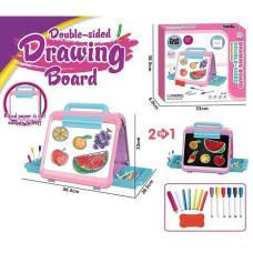 Дошка для малювання YM 66 (24/2) двостороння: малювання маркерами та крейдою, 6 маркерів “пиши-витирай”, кольорова крейда, губка, тримач для крейди, в коробці