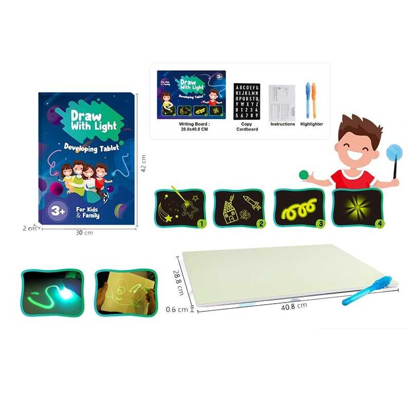 Дошка для малювання YM 811 (72/2) “Малюй світлом“, 28,8х0,6х40,8 см, ручка на батарейці, люмінесцентна дошка, в коробці