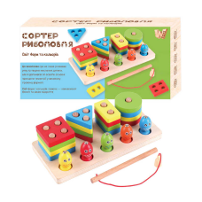 Дошка логічна 40426 (80) “WToys“, дерев“яна, рибки на магнітах, сортер-риболовля, геометричні фігурки, в коробці