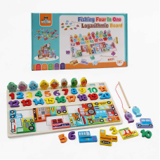 Дошка логічна C 73212 (40) магнітна риболовля, дерев’яна, цифри, сортер, пазл, транспорт, в коробці