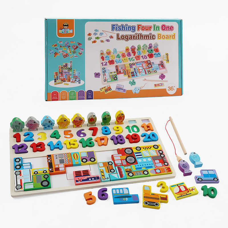Дошка логічна C 73212 (40) магнітна риболовля, дерев’яна, цифри, сортер, пазл, транспорт, в коробці