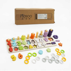 Дошка логічна С 68662 (70) дерев“яна, цифри, математичні символи, геометричні фігури, кільця, в коробці